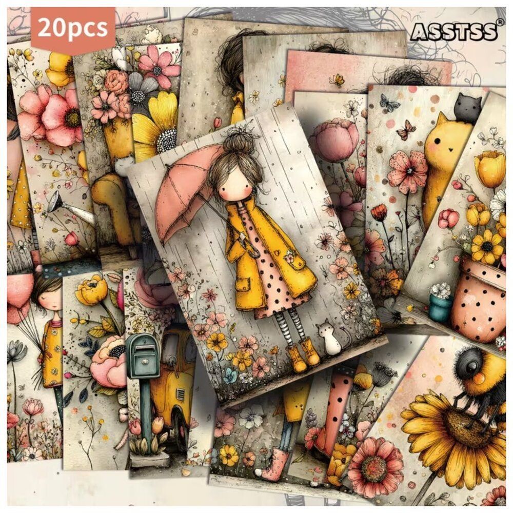 DIY Paper Crafts Ilustration Retro Spring Girls & Flowers Junk Journal Scrapbook